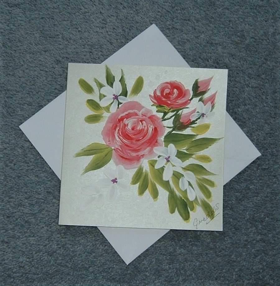 hand painted floral blank all occasion greetings card ( ref F 950 )