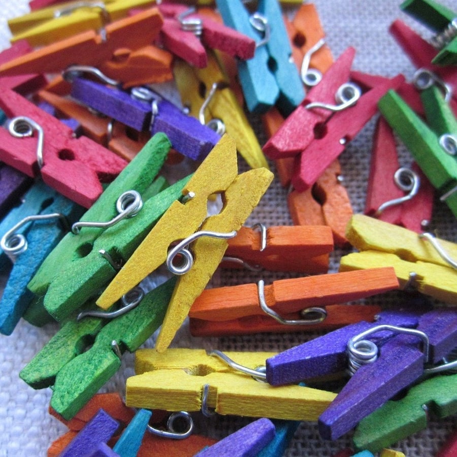 Tiny Bright Clothes Pegs
