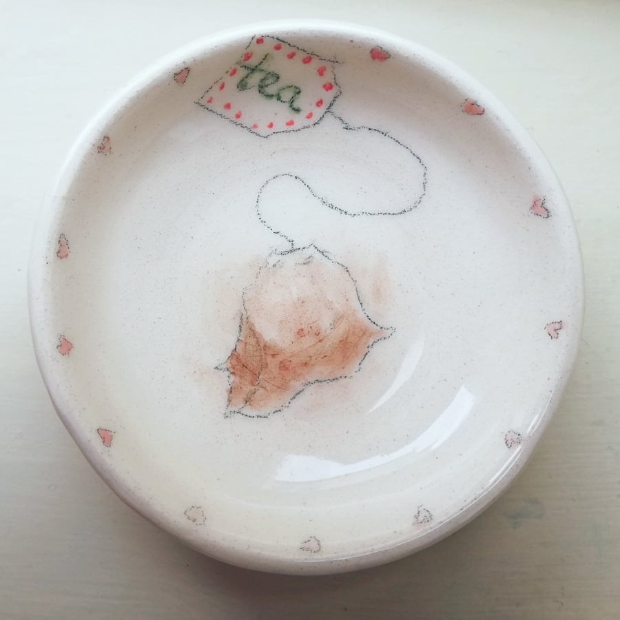 Ceramic tea bag holder or rest pottery used bag rest dish gift for tea lover