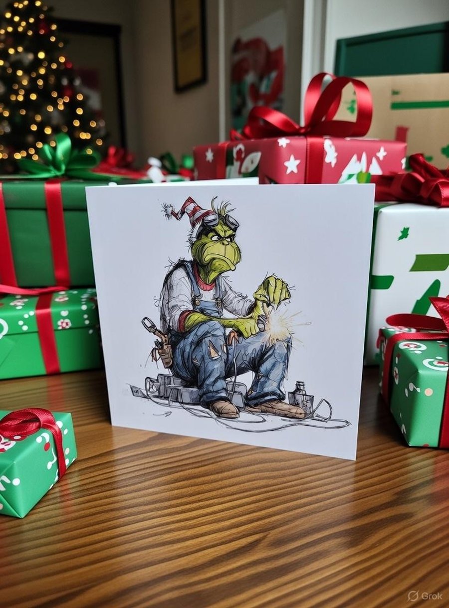 Welder Grinch Christmas Card Funny Holiday Card with Envelope