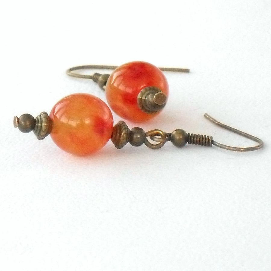 Handmade orange kunzite bronze earrings - vintage style 