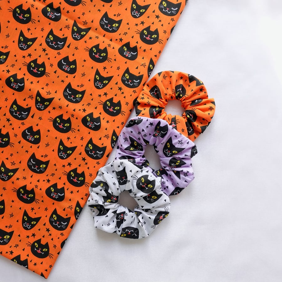 Halloween Scrunchie, Cat Scrunchie, Cat Print Scrunchie, Gothic Scrunchie