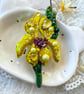 Yellow Iris Flower Brooch - Handcrafted Beaded Jewelry - Elegant Beaded Iris Pin