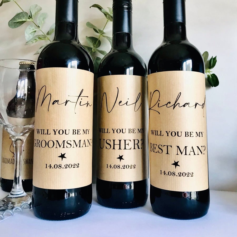 Will you be my Best man, Usher, Groomsman personalised wine bottle label, best m