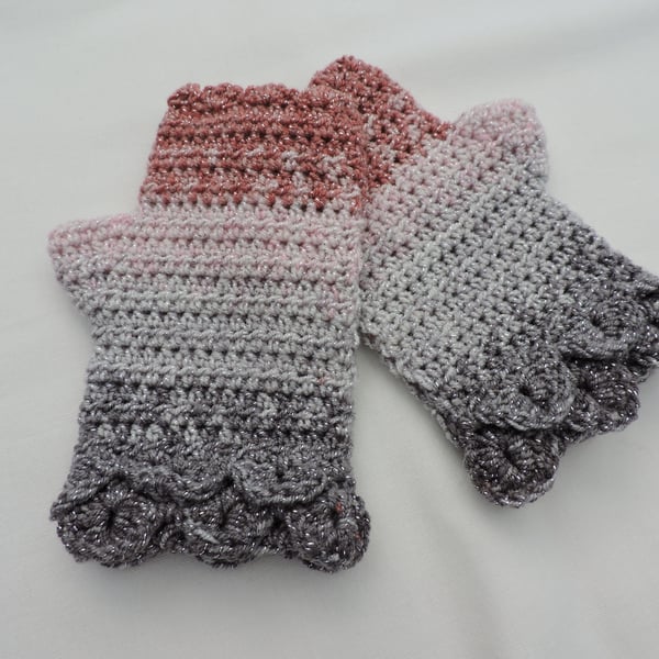 Sale Mittens with Dragon Scale Cuffs Fingerless Pink Grey Charcoal Silver