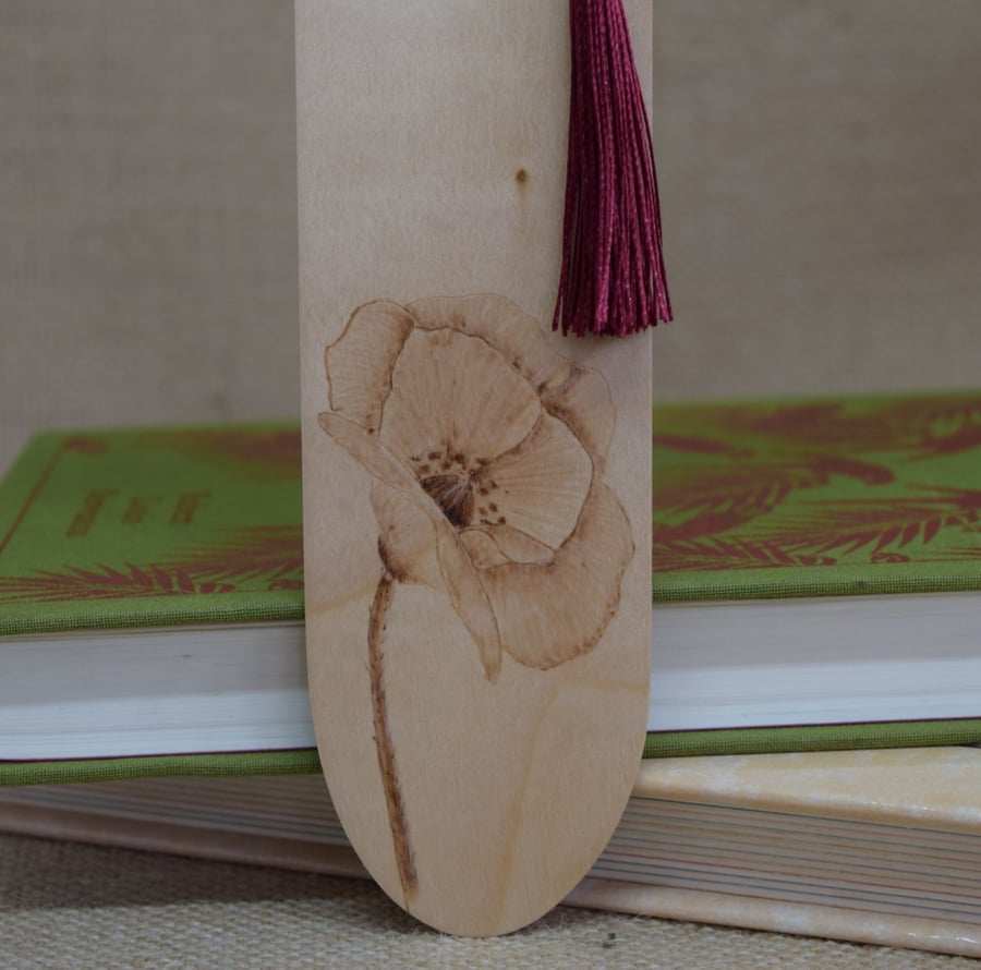 Pyrography Bookmark - Poppy 