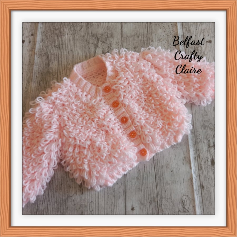 MADE TO ORDER - Hand Knitted Baby - LOOPY Style - Cardigan - Coat - PEACH