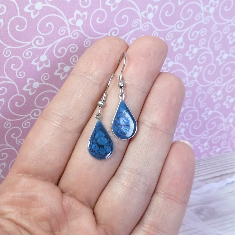 Deep blue teardrop earrings, lightweight and colourful dangle earrings
