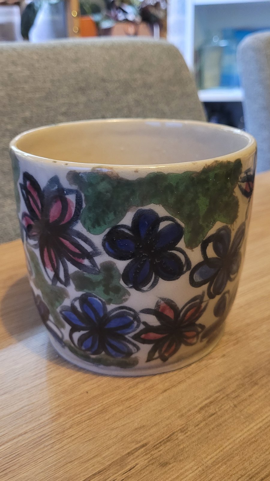 Plant Pot with Hand Painted Flowers Handmade Pottery