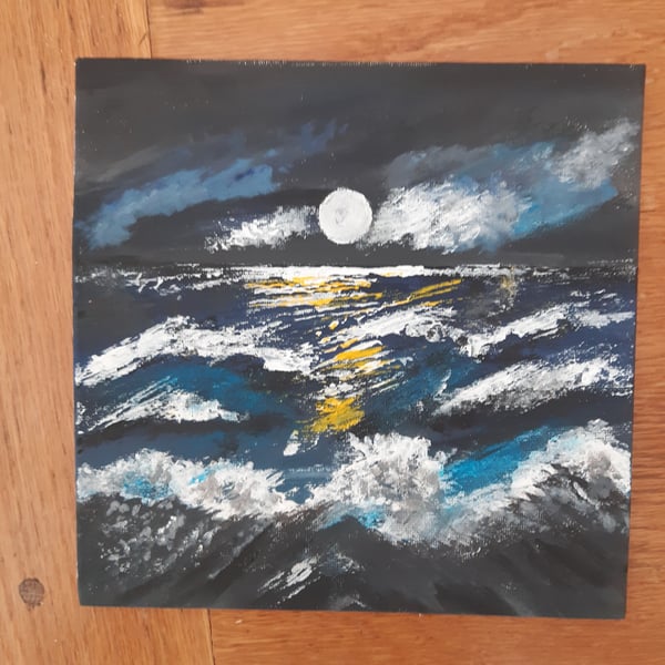  Painting acrylic crashing waves  and night sky Night storm 