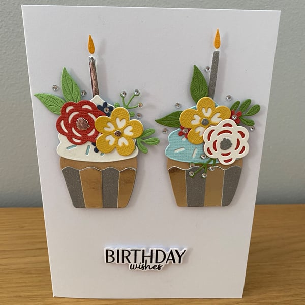 Handmade Birthday Card – Floral Cupcakes