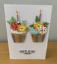 Handmade Birthday Card – Floral Cupcakes - Image 1