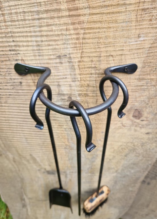 Wrought Iron Hanging Fireplace Tool Set Iron Blacksmith Made Shovel Poker 