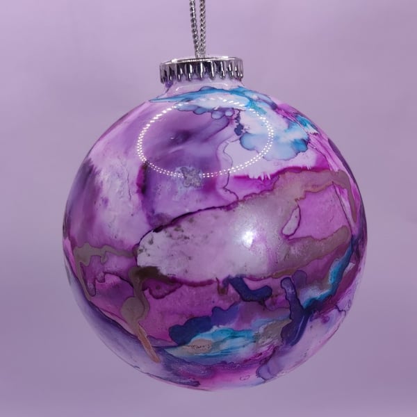 Christmas tree bauble, hand painted with alcohol inks