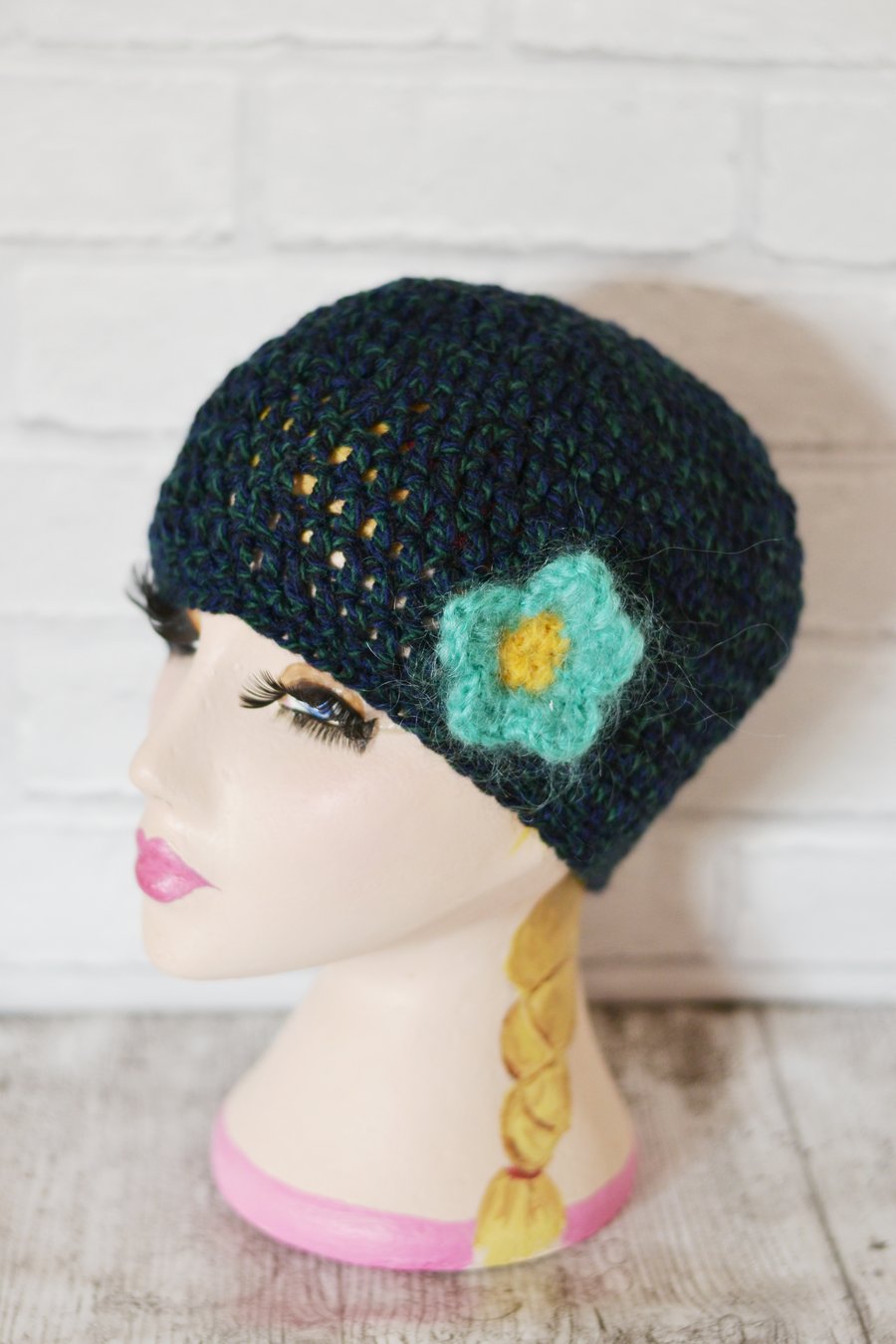 Aran Flower Beanie hat Womens Winter hat