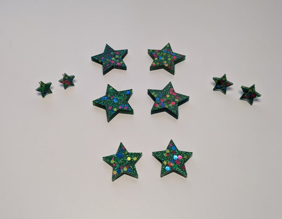Christmas tree star studs, large, med. Mini, tiny