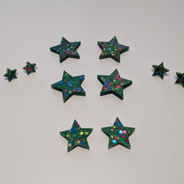 Christmas tree star studs, large, med. Mini, tiny