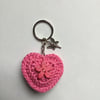 Crochet Heart Keyring Bag Charm in Pink with a Fairy Charm