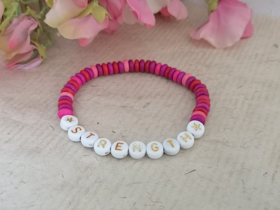 "strength" red, pink and purple howlite affirmation bracelet 