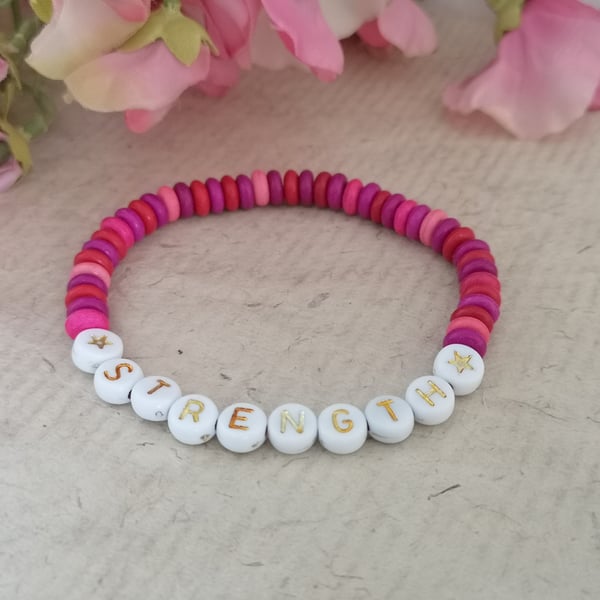 "strength" red, pink and purple howlite affirmation bracelet 