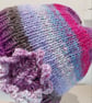 Handknit Noro single flowered Hat 100% Wool Purple Blue Magenta Small - Image 2