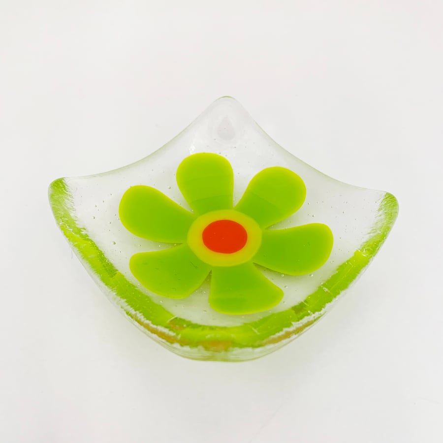 Fused Glass Retro Lime Flower Dish - Handmade Glass Dish