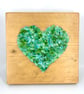 Opaque Green Crushed Glass Heart on Reclaimed Wood