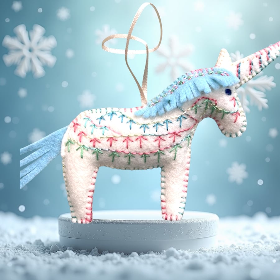 Felt Unicorn Mythical Beast Hand Embroidered