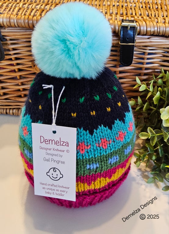 Girls Fairisle Pom Pom Beanie Hat 2 Years size