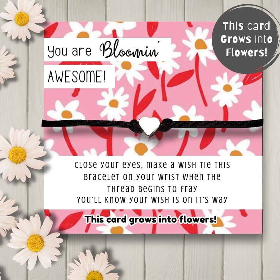 Wish String Bracelet With Plantable Packing Card, Positivity Gift, Handmade