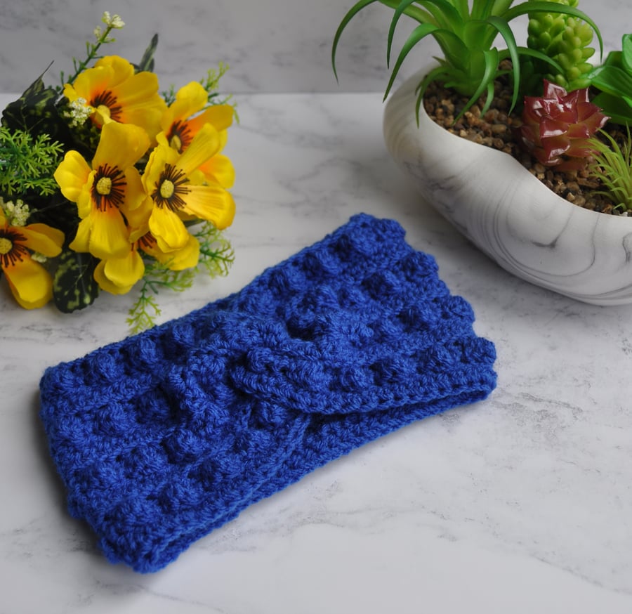Crochet Twisted Headband Blue Ear Warmer Twist Twisted Earwarmer Hand Crochet