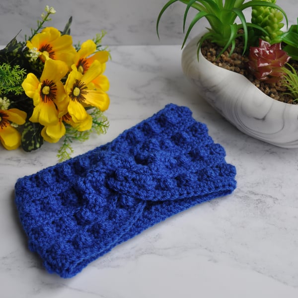 Crochet Twisted Headband Blue Ear Warmer Twist Twisted Earwarmer Hand Crochet