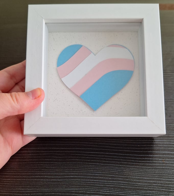 Transgender Heart Pride Flag 3D Shadow Box Frame LGBTQPlus Gift Home Decoration