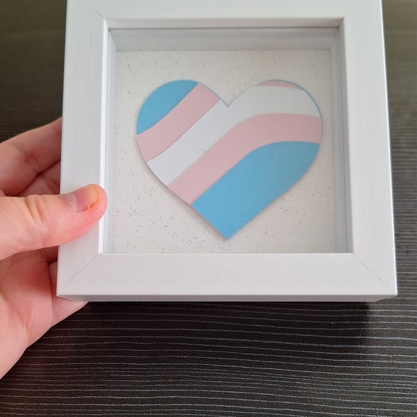 Transgender Heart Pride Flag 3D Shadow Box Frame