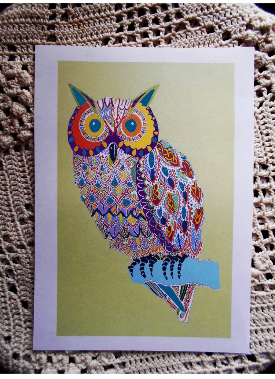Handdrawn Rainbow Owl A5 Print
