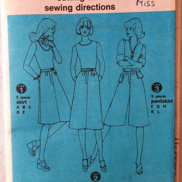 An unused sewing pattern for a misses' skirt and culottes in size 10 (Simplicity
