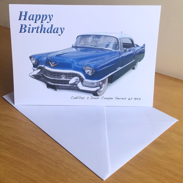 Cadillac 2 Door Coupe 1955 - Birthday, Anniversary, Retirement, Plain Cards