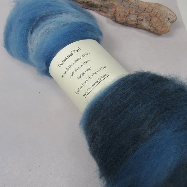 50g Indigo Blue Naturally Dyed Shetland Wool Batt