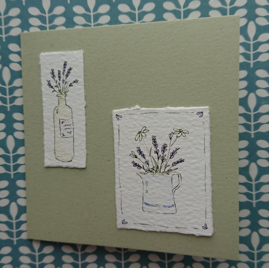 Handmade card - Lavender - Recycled - Blank inside for your message
