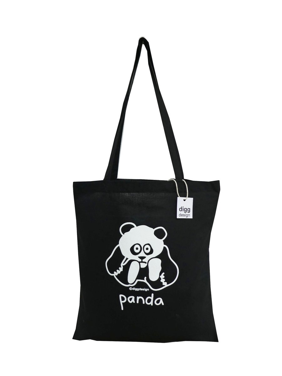 Digg Design PANDA cotton Tote Bag. Black