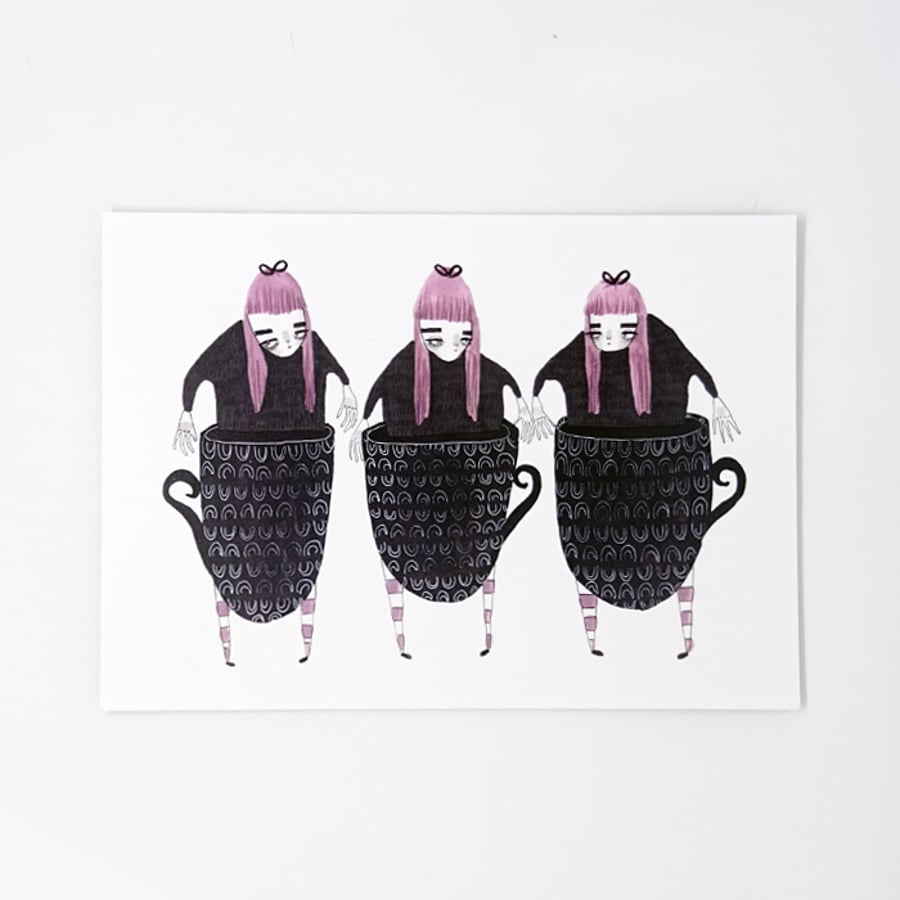 'Tea cup girls' Small Poster Print