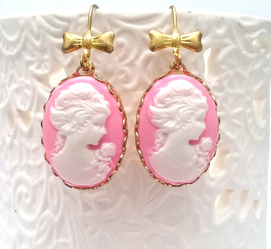 Pink Cameo Earrings 