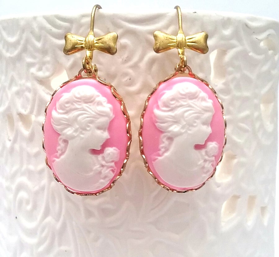 Pink cheap cameo earrings
