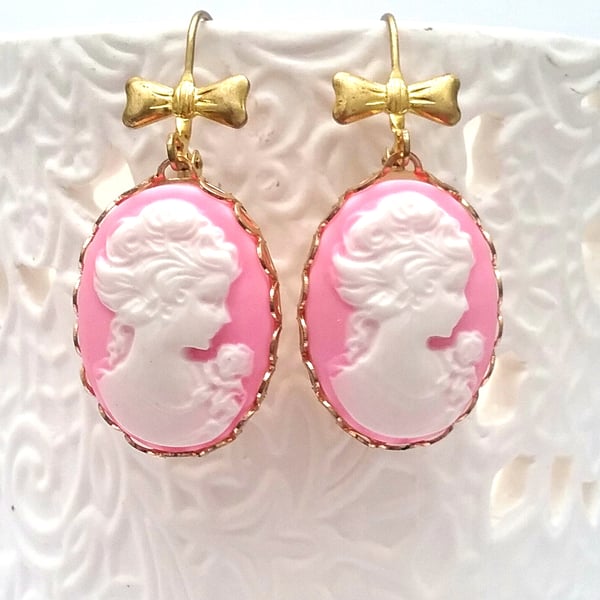 Pink Cameo Earrings 