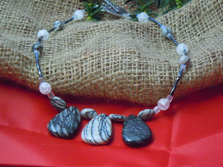 Jasper necklace with crackled glass beads & star charm