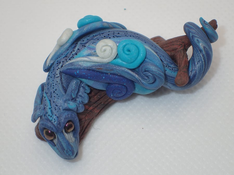 Ice blue polymer clay dragon