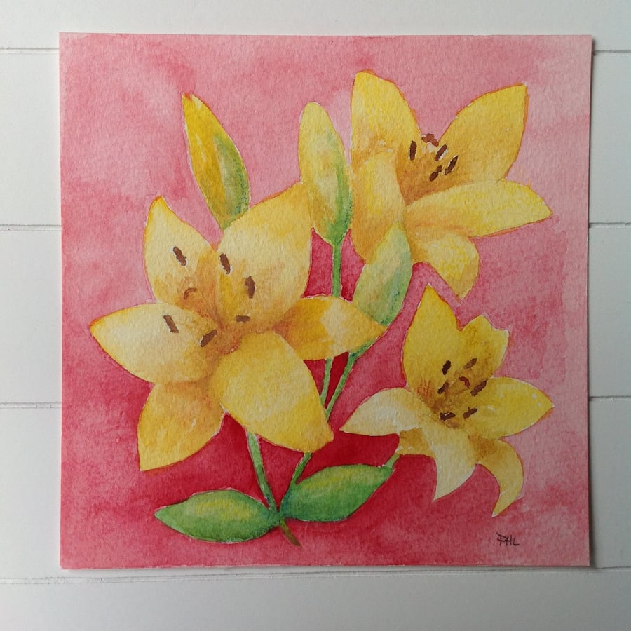 SALE! Folk Flowers - Yellow Lilies original painting