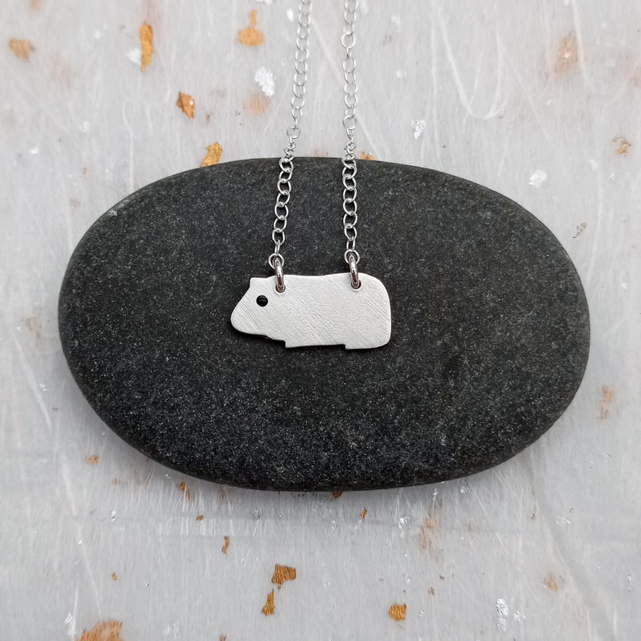 Recycled sterling silver guinea pig necklace – cute handmade animal jewellery