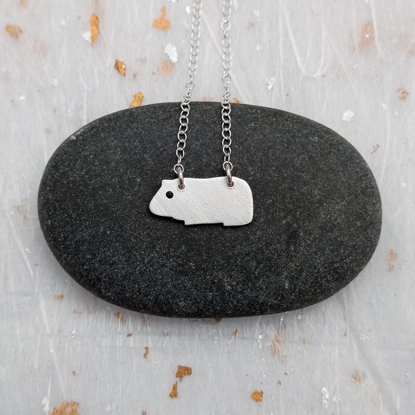 Recycled sterling silver guinea pig necklace – cute handmade animal jewellery