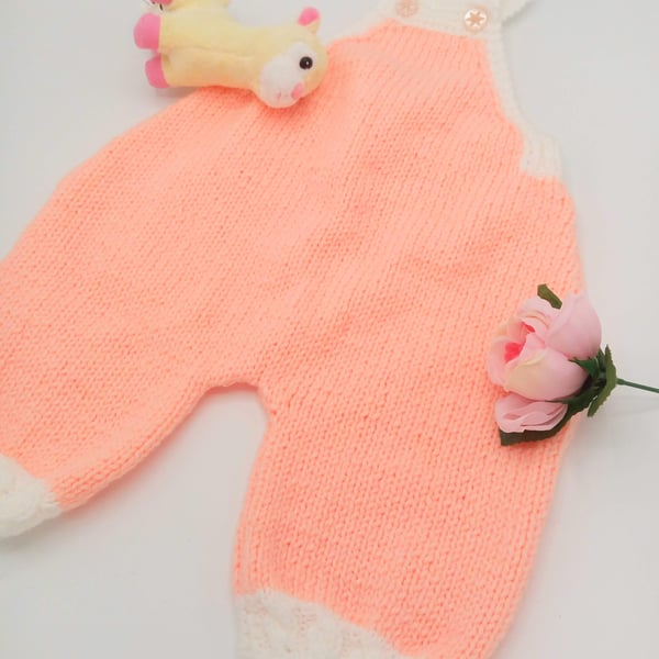 Baby's Hand Knitted Aran Weight Dungarees, Baby Clothes, Baby Shower Gift